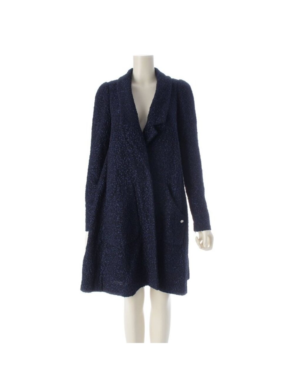 Chanel Tweed Gown Coat Navy 36